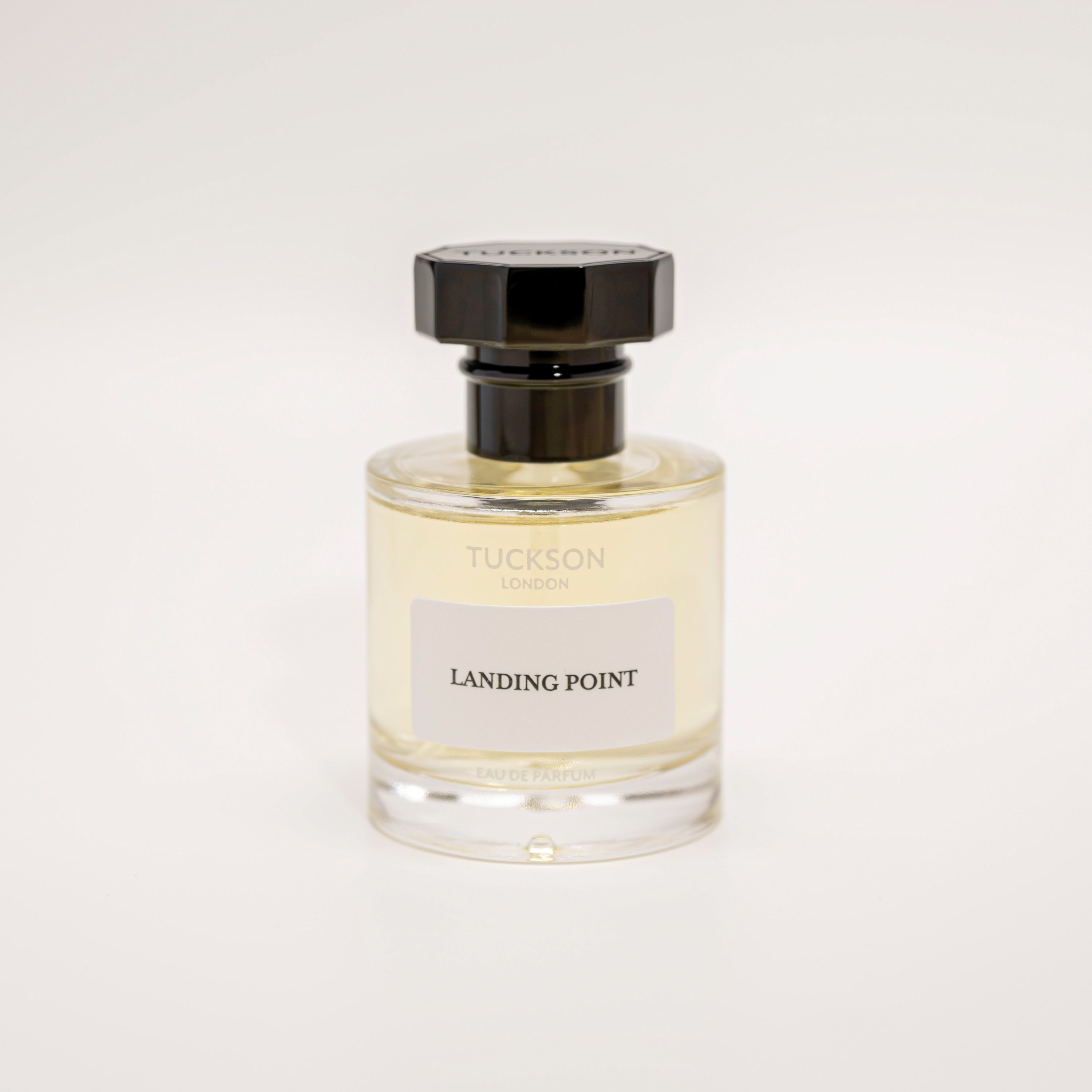TUCKSON Landing Point Eau de parfum 50ml atomiser front, with black metal Tuckson overcap 